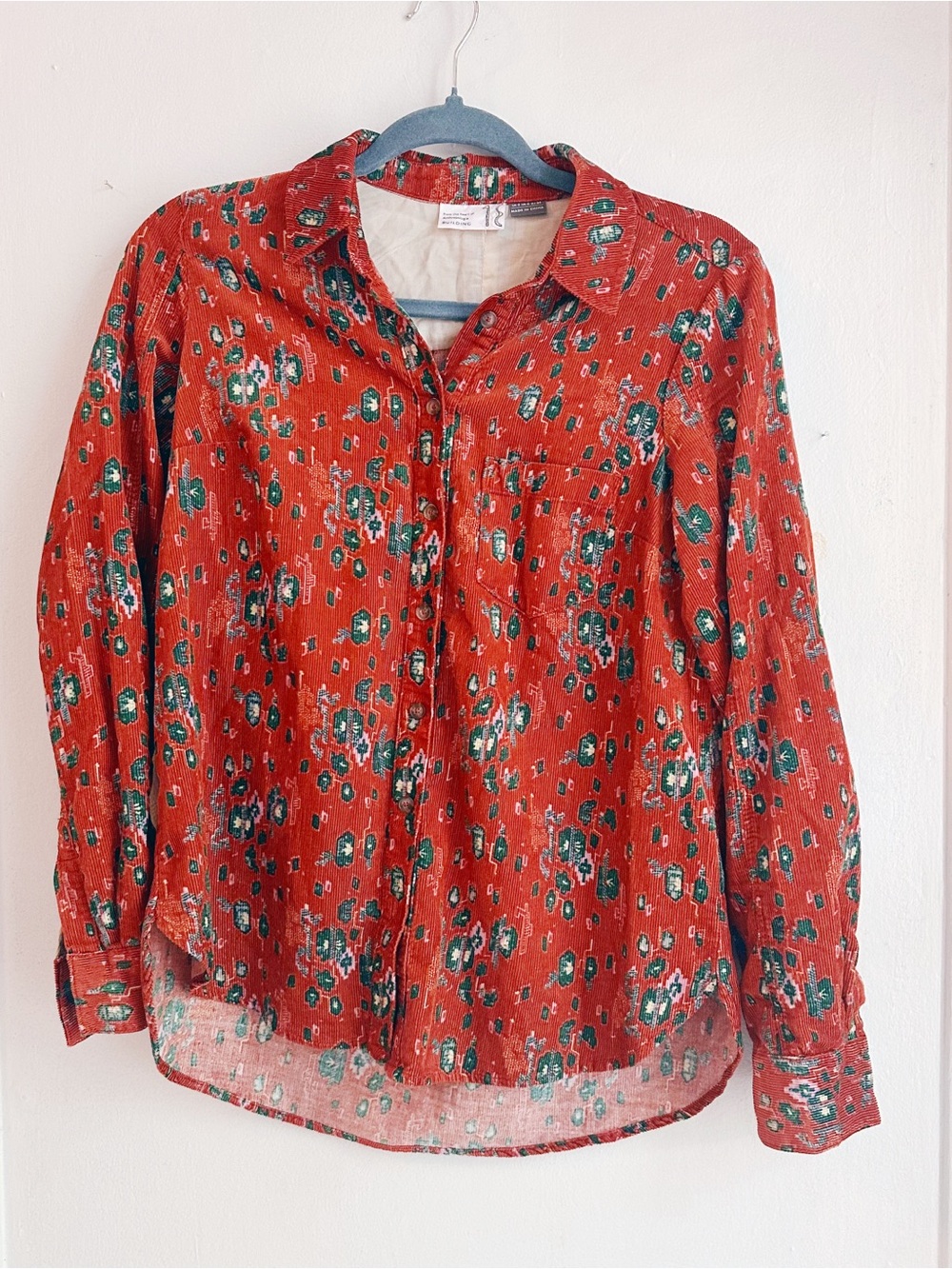 Anthropologie Building 18 corduroy floral rust orange blouse US 2 small cotton - Picture 4 of 10